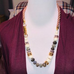 Stella and Dot green bead: bronze rope necklace.